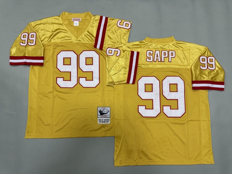 Men 2025 Tampa Bay Buccaneers #99 Sapp yellow Throwback Limited NFL Jersey style 001